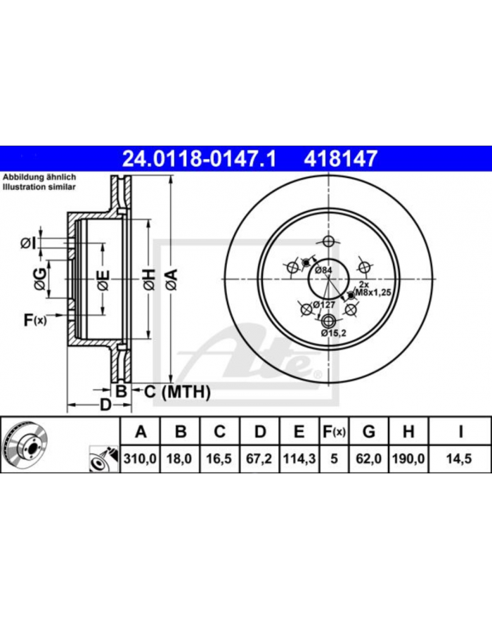 Tarcze hamulcowe ATE Lexus IS MK II GS MK III 310mm tył