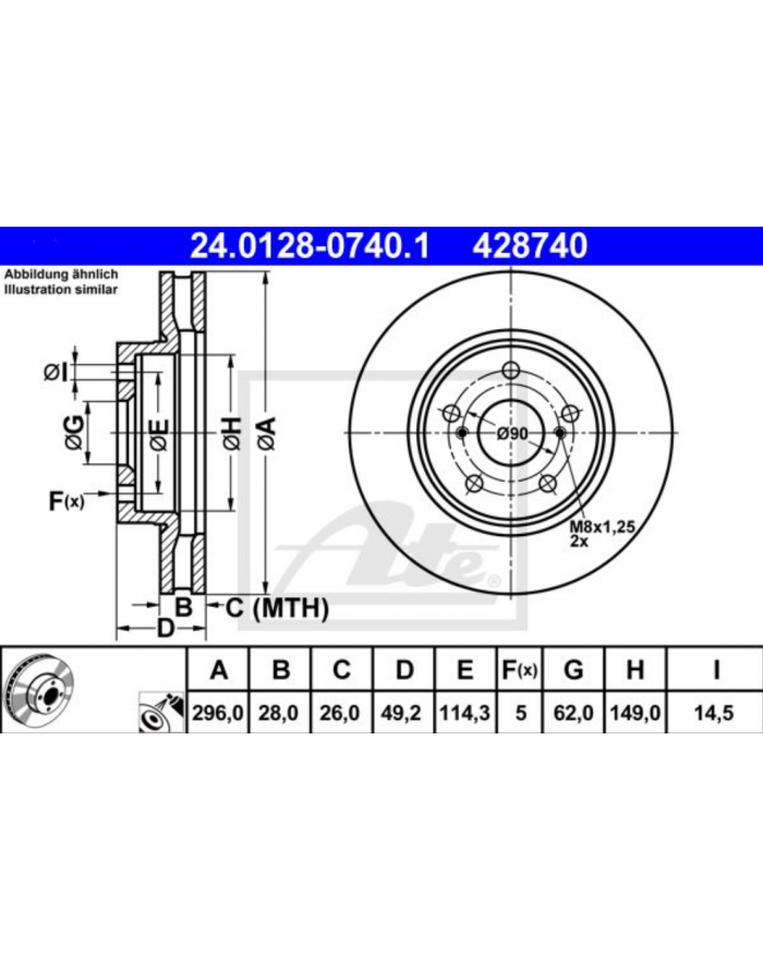 Tarcze hamulcowe ATE Lexus IS MK II GS MK III 296 przód